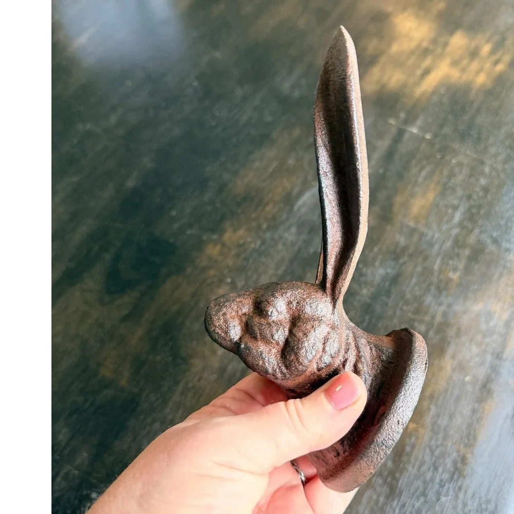 Cast Iron Rabbit Wall Hook Brown Natural Farmhouse Decor 7